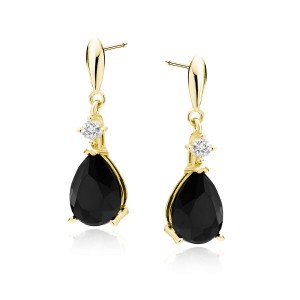 Cercei argint lungi placati cu aur galben si pietre negre DiAmanti Z1591EG_B-DIA (Argint 925‰ 2,6 g.)